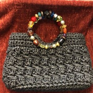 Custom made lined Black Straw Purse Bead Handle